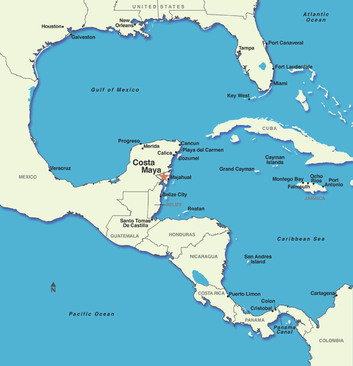 Costa Maya Mexico Map Mexico Cruise Ports: Costa Maya, Mexico